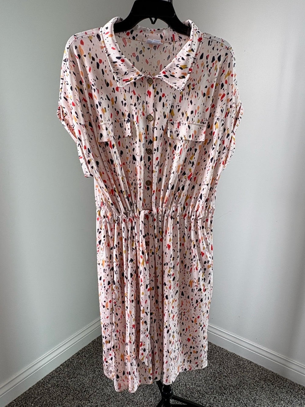 LuLaRoe Pink Speckled Midi Shirt Dress with Tie Waist - Picture 1 of 6